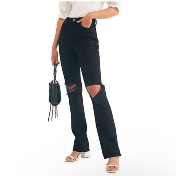 Free People Black My Own Lane Distressed High Rise Straight Leg Jeans Size 26 - Picture 5 of 16
